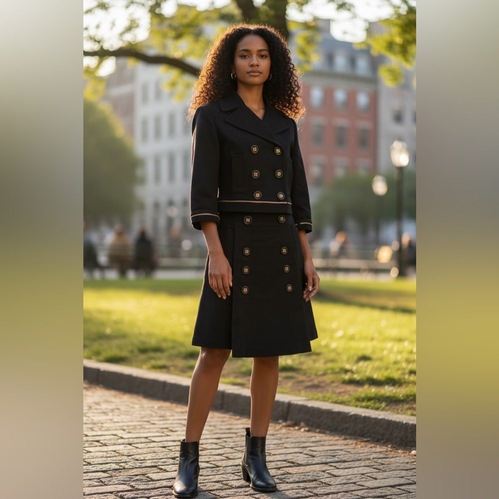 BCBGMAXAZRIA ~ Navy Stretch Twill Cropped Zipper Pea Coat Jacket/Skirt